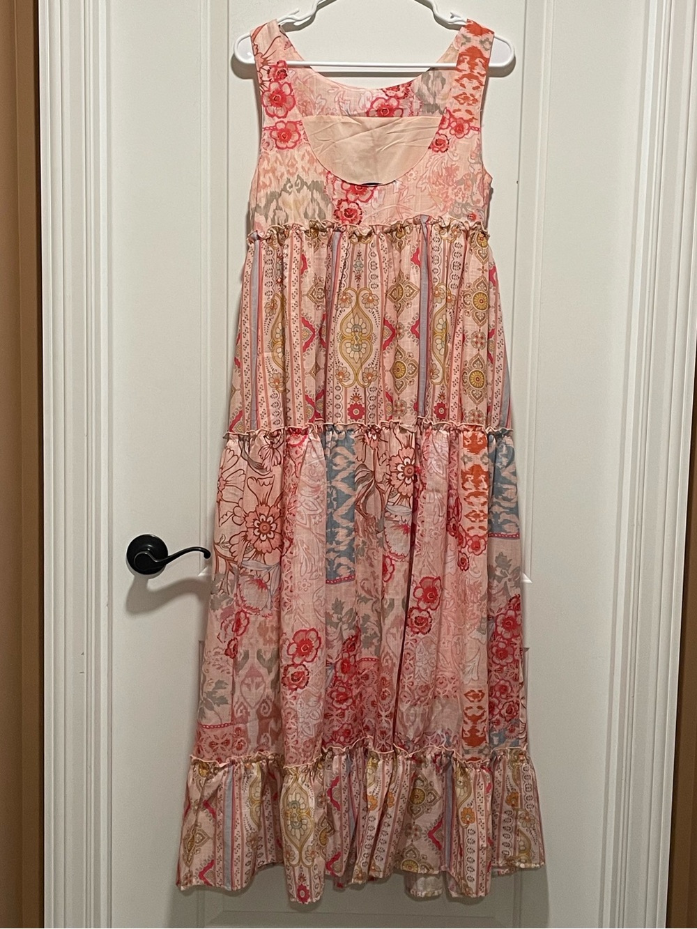 DAVI & DANI Pink Gold Blue Bohemian Printed Tiered Sleeveless Maxi Dress Sz Sm - Picture 5 of 11